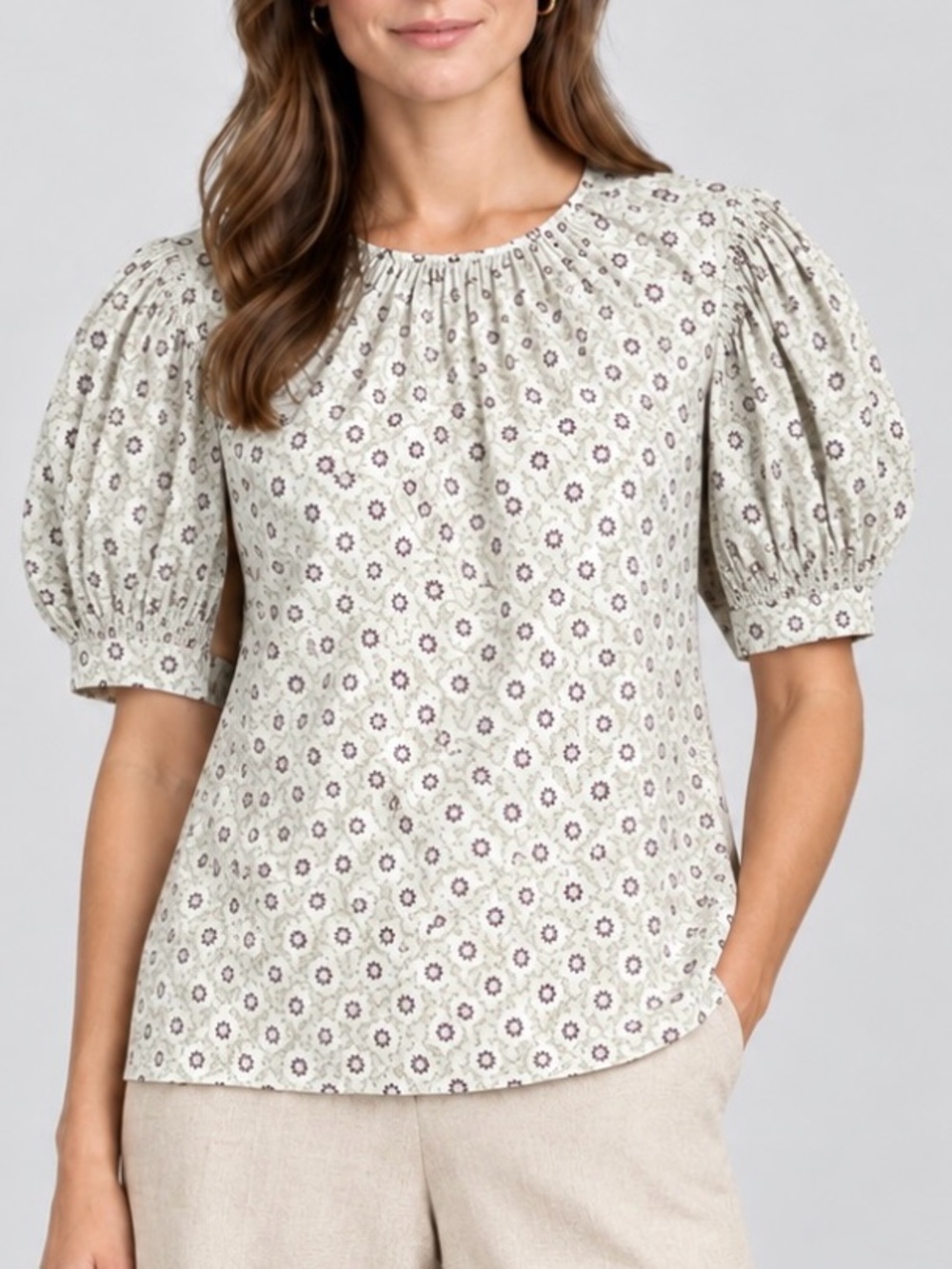 Rebecca Taylor Puff Split Smocked Sleeve Top S Floral Coquette Boho Cottagecore